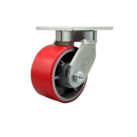 Service Caster 6'' Heavy Duty Red Poly on Cast Iron Wheel Swivel Caster with Swivel Lock CRAN-SCC-KP92S630-PUR-RS-BSL